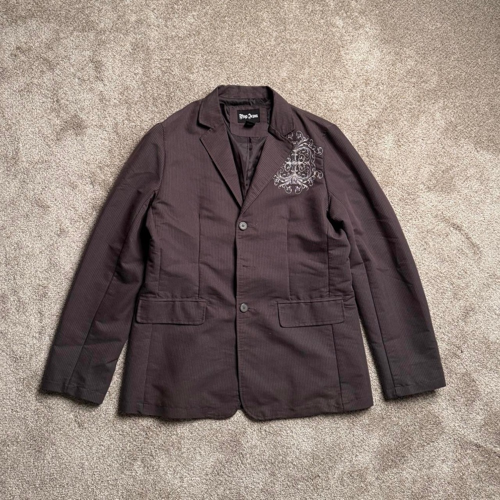 GREY POP ICON Y2K PINSTRIPE BLAZER